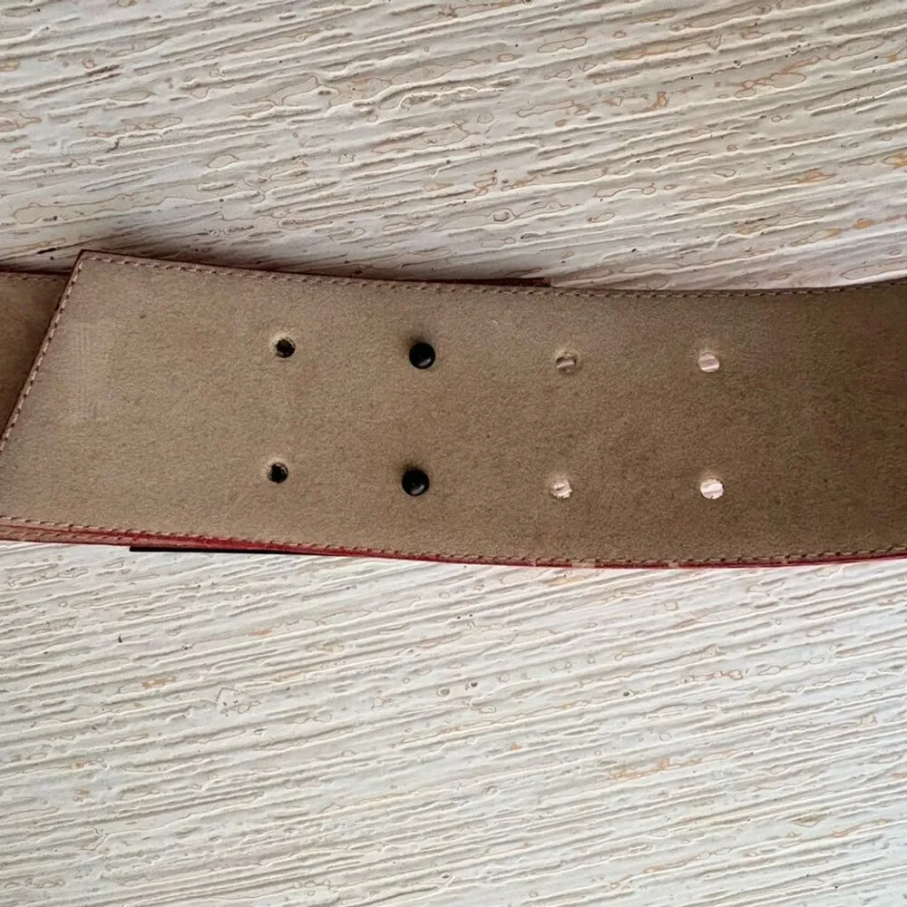 VTG Pierre Cardin Red Leather Metal Buckle Wide Belt Size 75
